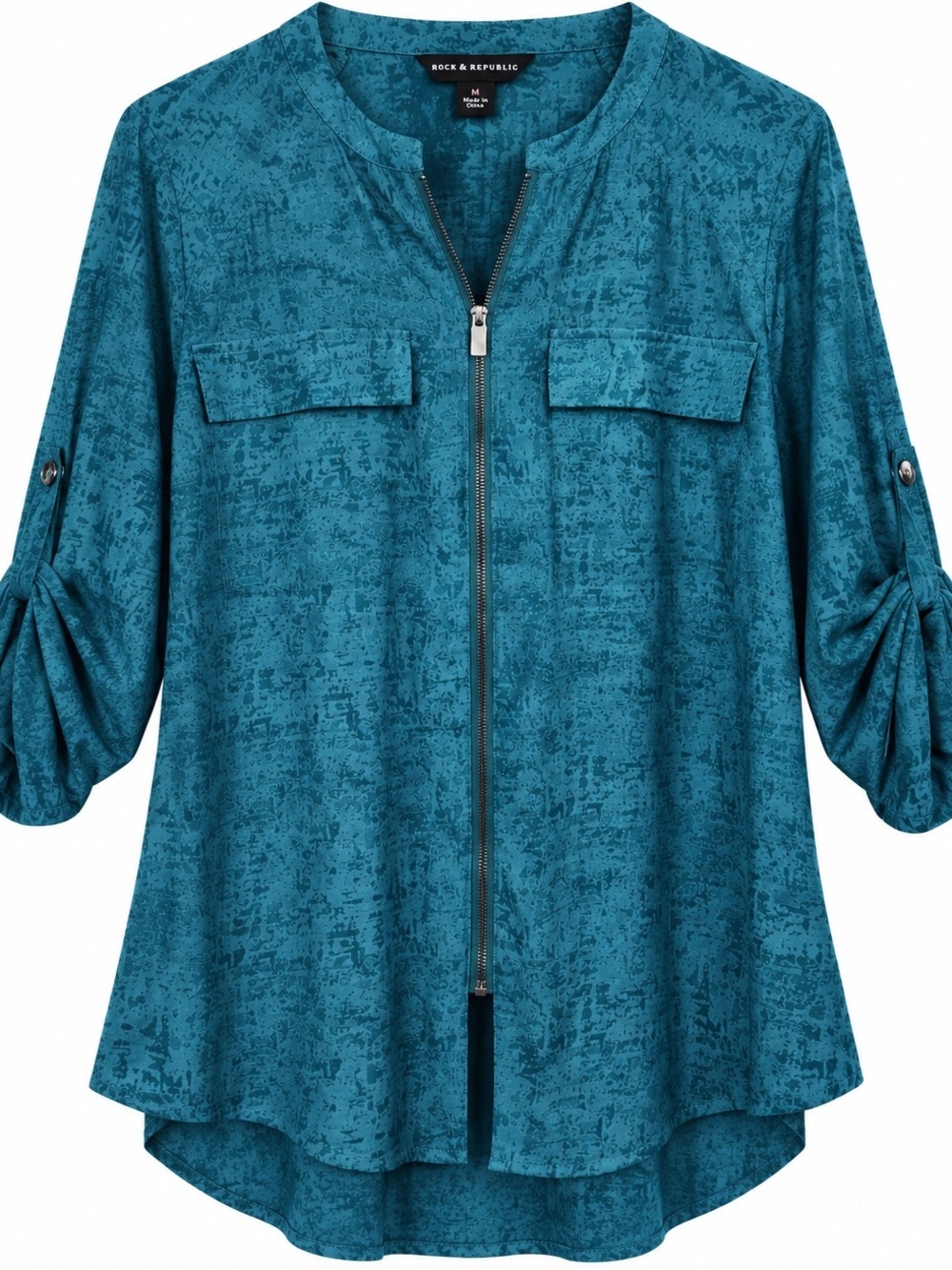 Rock & Republic Teal Textured Zip-Front Tunic